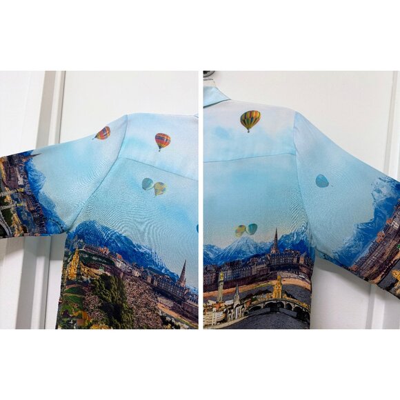 Alice + Olivia Willa Emily in Paris Eiffel Tower Shirt Blouse Silk Floral M - Picture 12 of 16